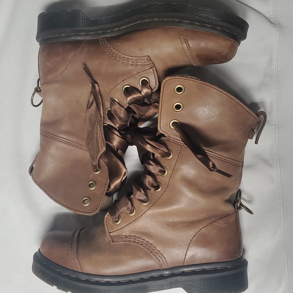 Dr. Marten Aimilita Ribbon Lace-up Boots Size 8 Brown 9 Eyelet Foldover Womens - Picture 6 of 12
